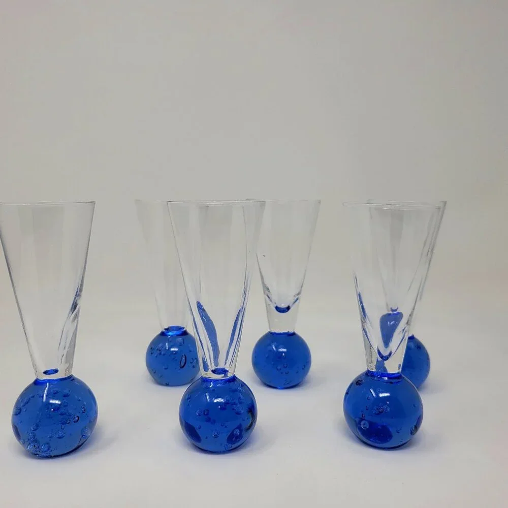 Shot or Liqueur Glasses with Blue Bubble Ball Bottoms - Picture 1 of 4
